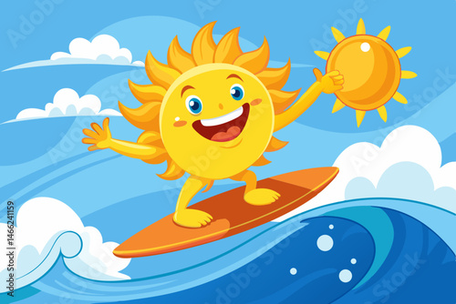 The fierce sun surfing in the sea to enjoy his break