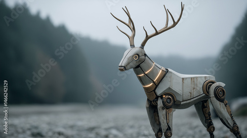 Cybernetic Deer in Misty Fo...
