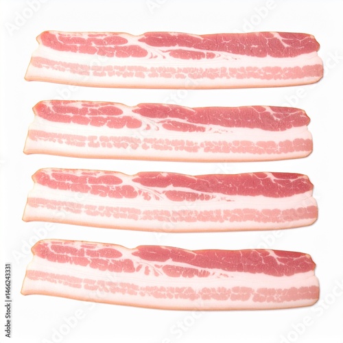 Bacon Strips with Fat Streaks on Isolated White Background