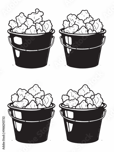 Red Buckets Filled with Fried Chicken Line Art Concept.eps