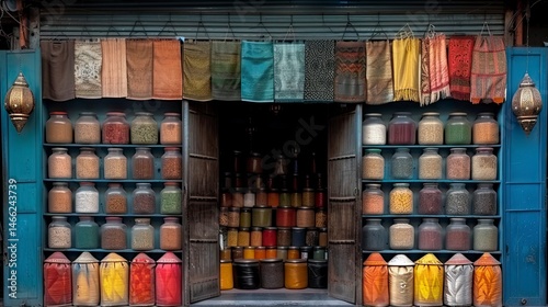 Colorful spice shop storefront
