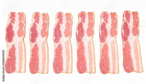 Bacon Strips with Fat Streaks on Isolated White Background