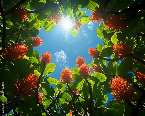 Tropical flowers skyward view