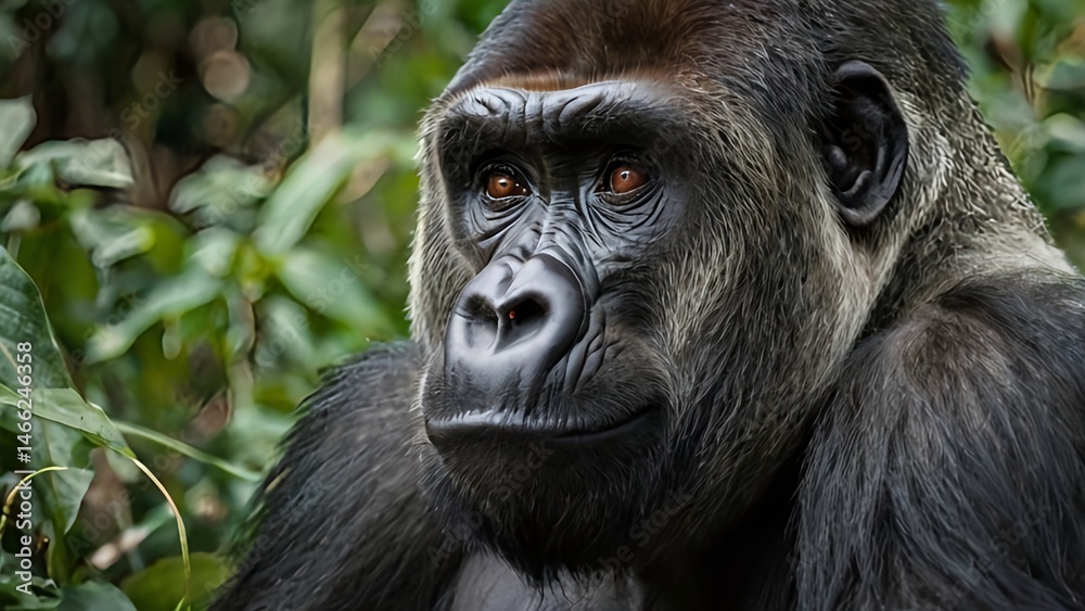 Obraz premium A Realistic Portrait of a Gorilla in the Wild