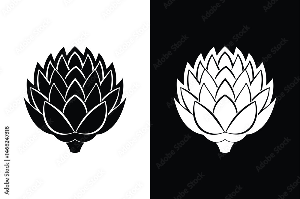 Fresh Artichoke Illustration. Organic Silhouette on White and Black Fresh Artichoke Illustration. Organic Silhouette on White and Black