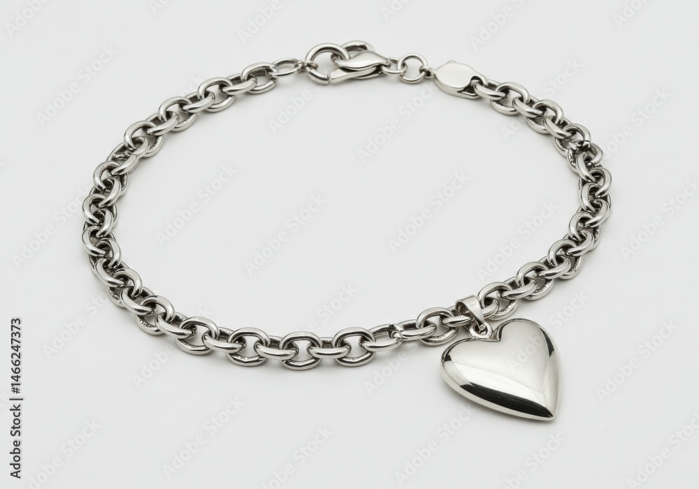 Silver bracelet with heart charm isolated on white background Silver bracelet with heart charm isolated on white background