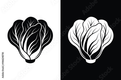 Silhouette Bok Choy Illustration. Leafy Asian Veggie in Monochrome
