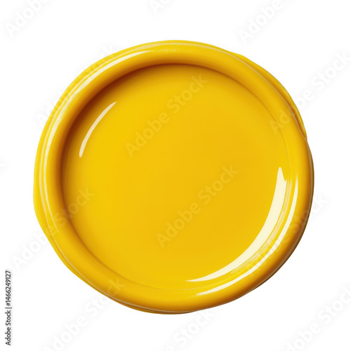 Bright yellow paint, top view, isolated on transparent background photo