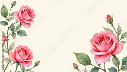 Delicate watercolor roses on a cream background, wall, elegant