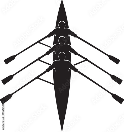 Team Rowing Silhouette | Four Rowers in Boat | Crew Teamwork | Rowing Sport Icon | Competitive Rowing
