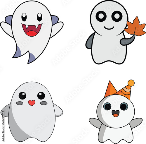 Friendly Ghost Vector Art Bundle Set with Cute Spooky Characters for Halloween Party Themes Kids Crafts Scrapbooking and Fun Art Projects