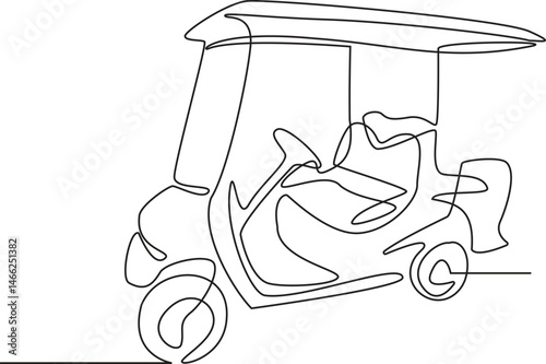 Continuous one line Golf cart. one line drawing golf cart. Golf, cart concept. Single line drawing, vector illustration.