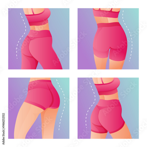 Perfect slim toned young of the Women. sporty women in sportswear, shorts butt icon for mobile apps, slim body.	