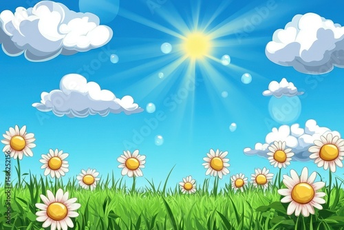 premium quality image of meadow sunny sky and summer clouds on fine day
