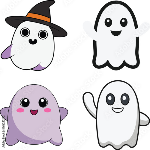 Cute Ghost Illustration Vector Set Bundle with Fun Expressions and Simple Designs Perfect for Halloween Party Decorations Kids Crafts and Seasonal Art Projects