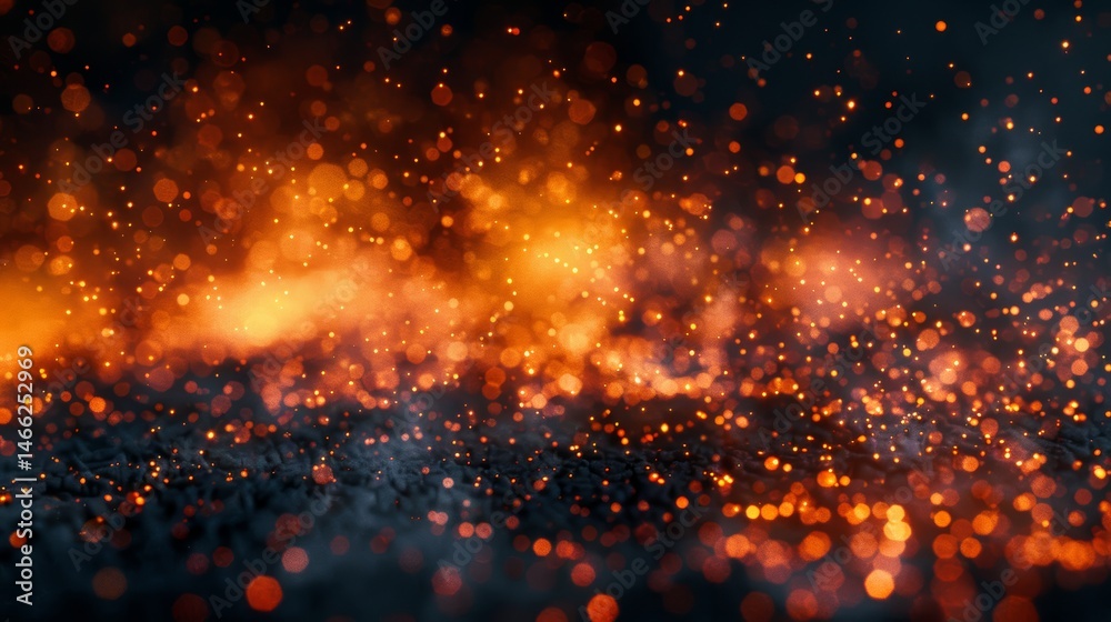 Fototapeta premium Abstract Dark Glitter Fire Particles Lights Over Black Background With Fire Embers And Sparks