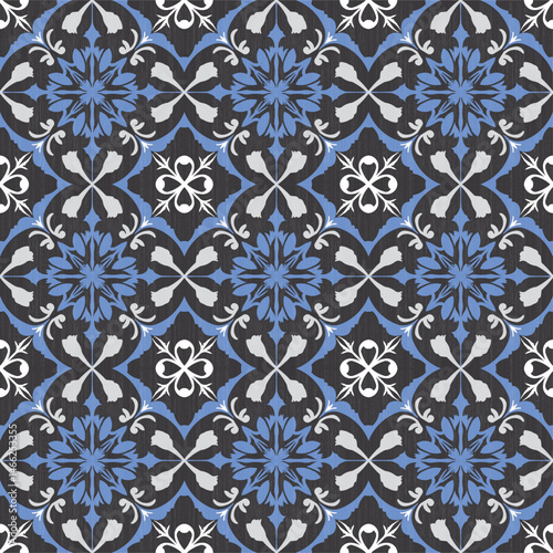 A seamless wallpaper with blue-colored geometric patterns works late at night, quiet but sharp vector designs.