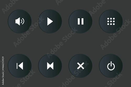 Multimedia control button icons set