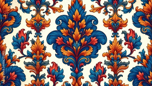 Intricate floral damask, repeating seamlessly , background, pattern