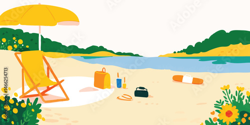 A vibrant summer beach scen...