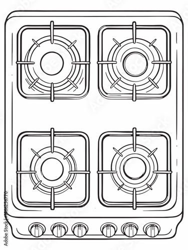 sleek silver stove top line art modern kitchen design.eps