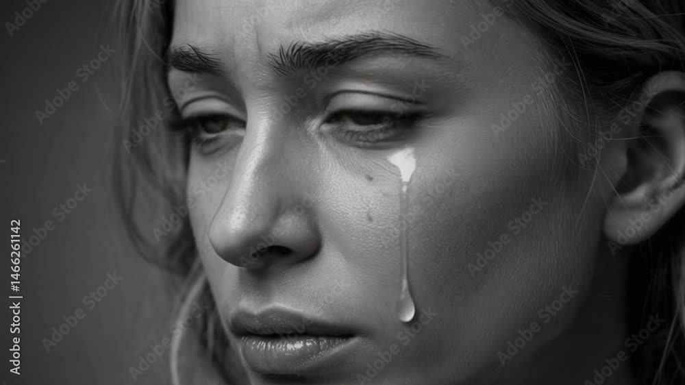 Tear Rolling Down Cheek in Extreme Close-Up (Raw Emotional Moment) Tear Rolling Down Cheek in Extreme Close-Up (Raw Emotional Moment)