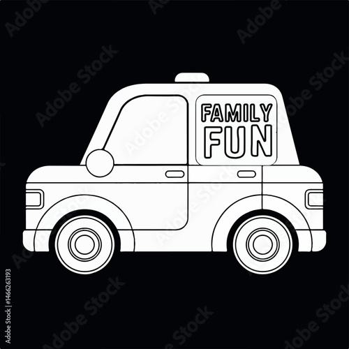 A vector illustration depicts a police car, an automobile used for service and transportation on the road