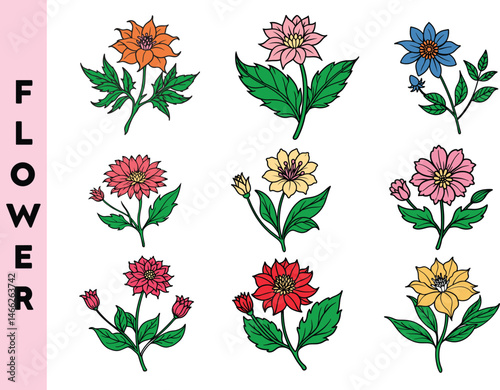 Flower Set Vector, Clipart Flowers, 9 Floral Sets, Spring