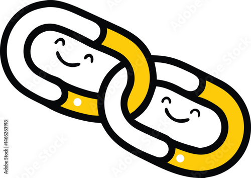 Isolated yellow 3d cartoon cheeky chains cartoon chains linked together illustration