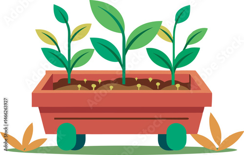 A detailed Seed Planter vector art illustration featuring modern farming equipment sowing seeds in rich soil, ideal for agricultural designs.