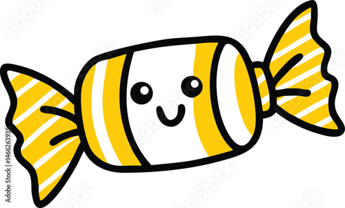This is a cute and funny yellow butterfly cartoon candy cutie a wrapped candy with cute eyes a delightful vector illustration perfect as an emoticon or design icon