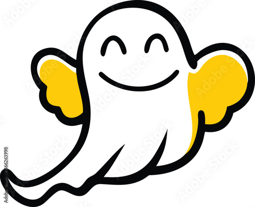 Happy smiling fluffy phantom a soft puffy ghost cartoon illustration vector design