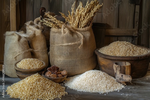 high quality picture of high angle bag with rice and grains arrangement