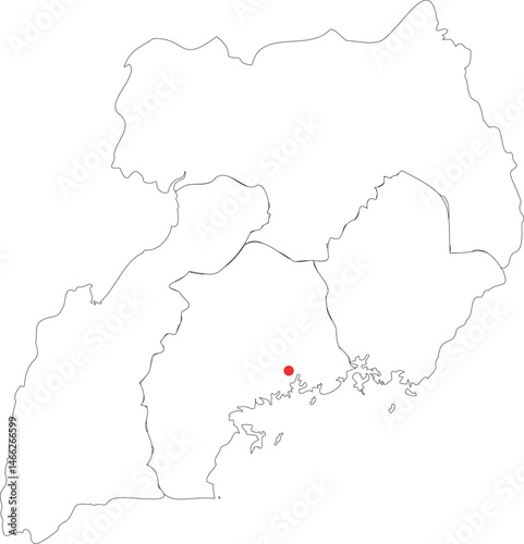 Uganda Capital Mark on its Outline Map Vector Illustration