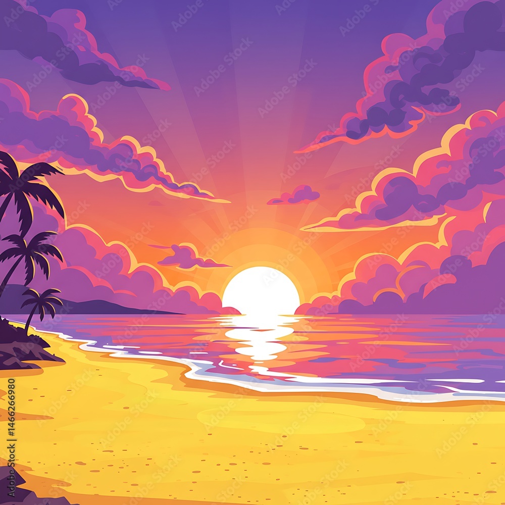 Obraz premium Vibrant Sunset over Tropical Beach Scene
