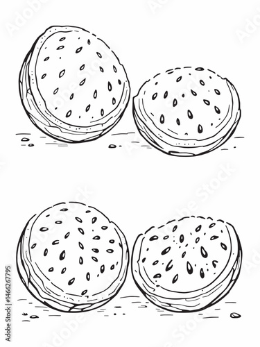 Tasty watermelon balls ultra minimalist black line art sketch.eps