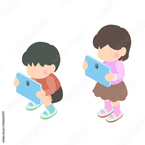 タブレットを使っている子供たち