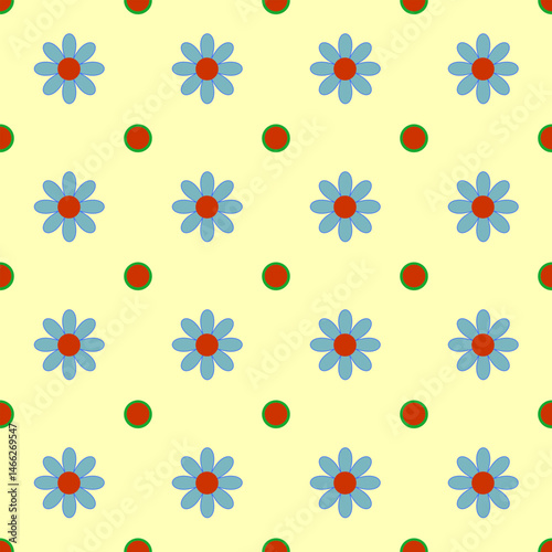 Flowers and polka dot seamless pattern
