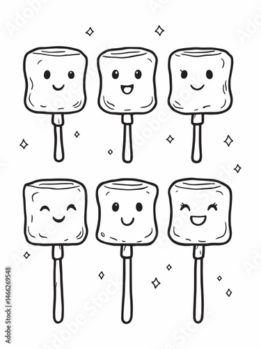 Toasted marshmallow line art white background creative design.eps