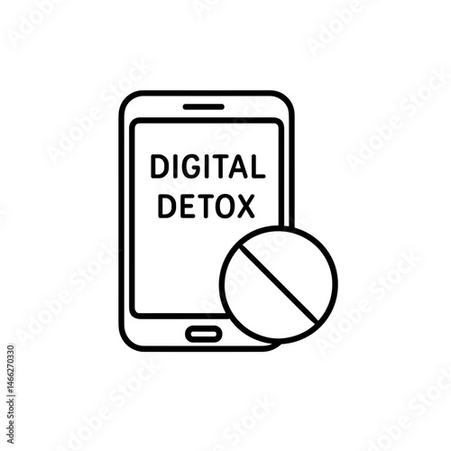 Digital detox outline icon with smartphone and block sign