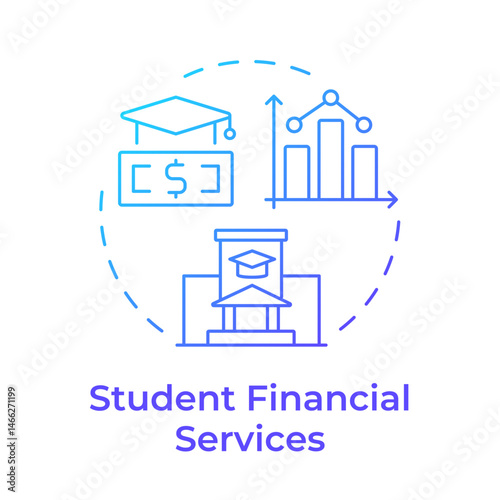 Student financial services blue gradient concept icon. Statistical metrics, accountability. Budget management. Round shape line illustration. Abstract idea. Graphic design. Easy to use in article