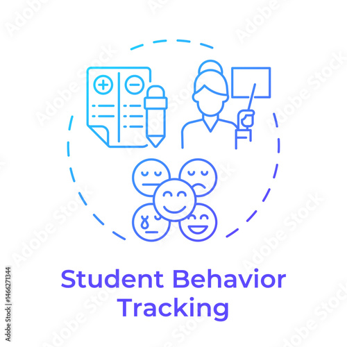 Student behavior tracking blue gradient concept icon. Learning plans, tutoring. Social engagement. Round shape line illustration. Abstract idea. Graphic design. Easy to use in article, infographic