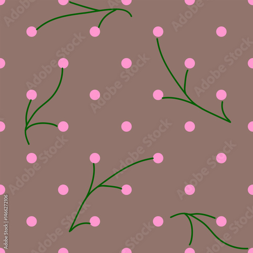 Polka dot on twigs seamless pattern