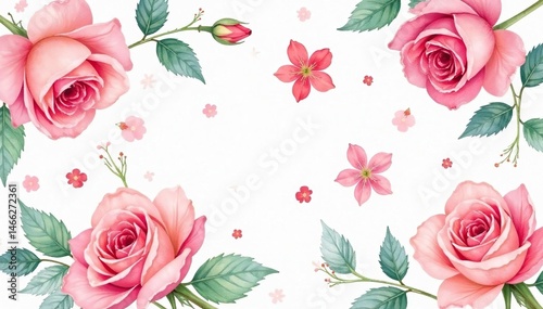 Delicate watercolor roses & leaves, repeating seamlessly, textile, design element, design