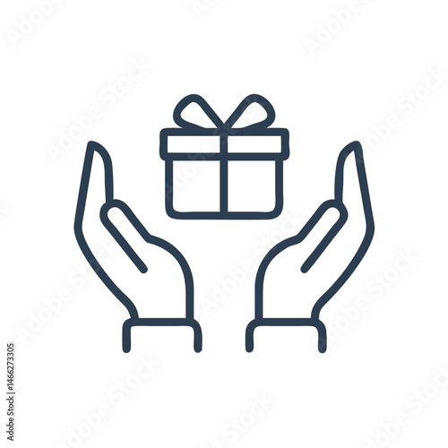 Gift in hands icon – minimal outline symbol for donation, care, generosity, giving