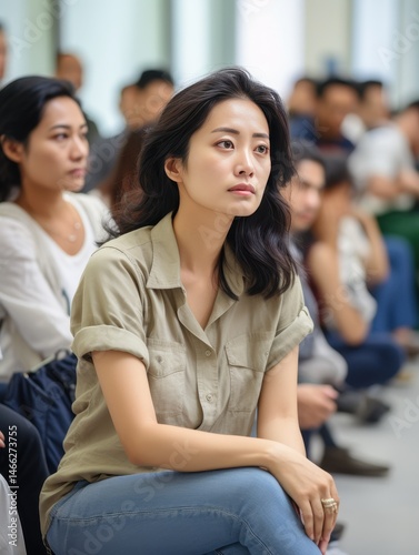 Unhappy Woman in Side View at Event Gathering