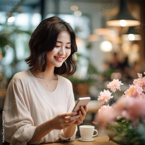 Woman Enjoying Social Media on Mobile Phone