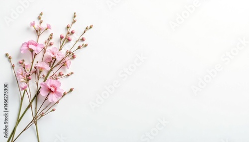 Delicate, minimalist floral sprigs on white background, design, blossom