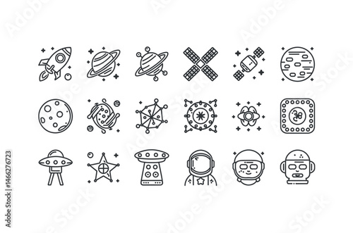 Collection of Space Icons in Simple Line Style