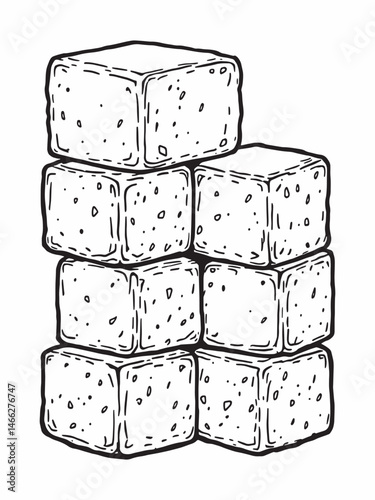 White sugar cubes stacked line art design style.eps